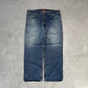 Arizona Jeans Co Loose Straight Jeans Faded Blue Denim Workwear - Size: 38x30